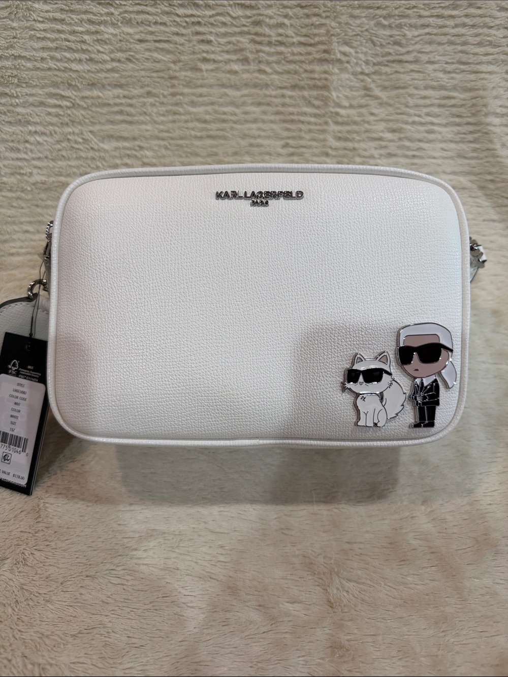 Karl Lagerfeld White Crossbody Bag with Character Patch